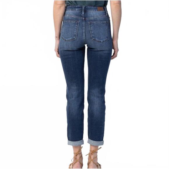 NEW JUDY BLUE basic cuffed slim fit boyfriend jeans in blue - Picture 3 of 5